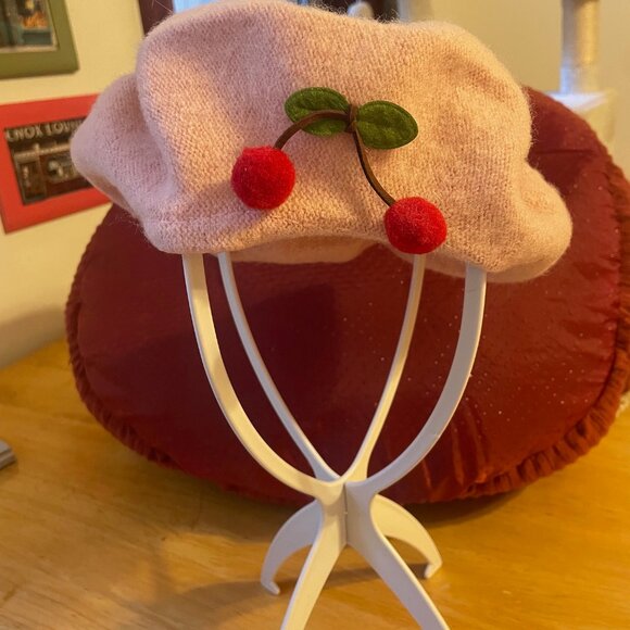 Soft Pink Felt Cherry Beret - Picture 2 of 3